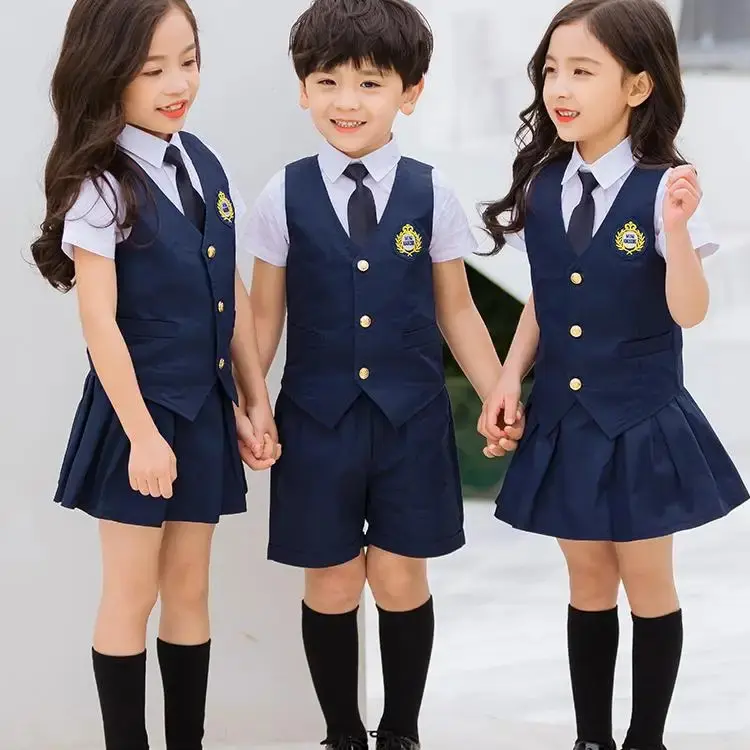 Custom Design Summer primary School Uniform Shirt kindergarten student's Skirt and Pants Kids uniform