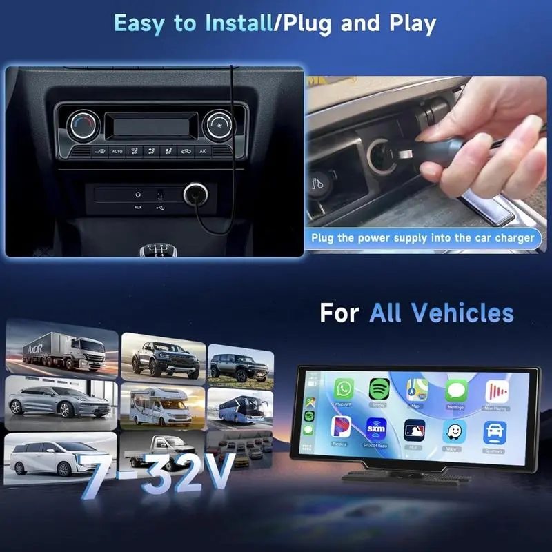 Layar Sentuh 10.26/7 inci Nirkabel Apple Carplay Stereo Mobil Portabel Android Otomatis, Navigasi Putar Mobil dengan Kontrol Suara, Panggilan/Musik Bebas Genggam Bluetooth, Pemancar AUX/FM, Penerima Radio Mobil Sepeda Motor 8