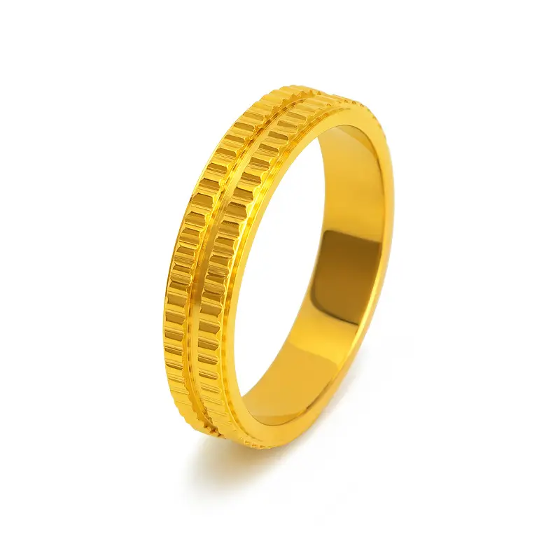 2525 New Luxury Design Simple Gear Pattern Titanium Steel Non-Fading Ring, Women's 18K Gold Index Finger Ring