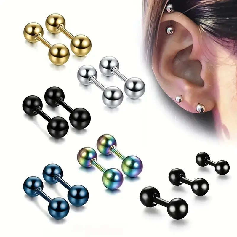 1 Pair of Stainless Steel Earrings Small Fashion Simple Dumbbell Ear Bone Nail Body Piercing Jewelry