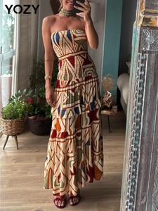 YOZY Women's Geometric Print Tube Dress, Boho Sleeveless Dress for Beach Holiday Vacation, Ladies Summer Clothes