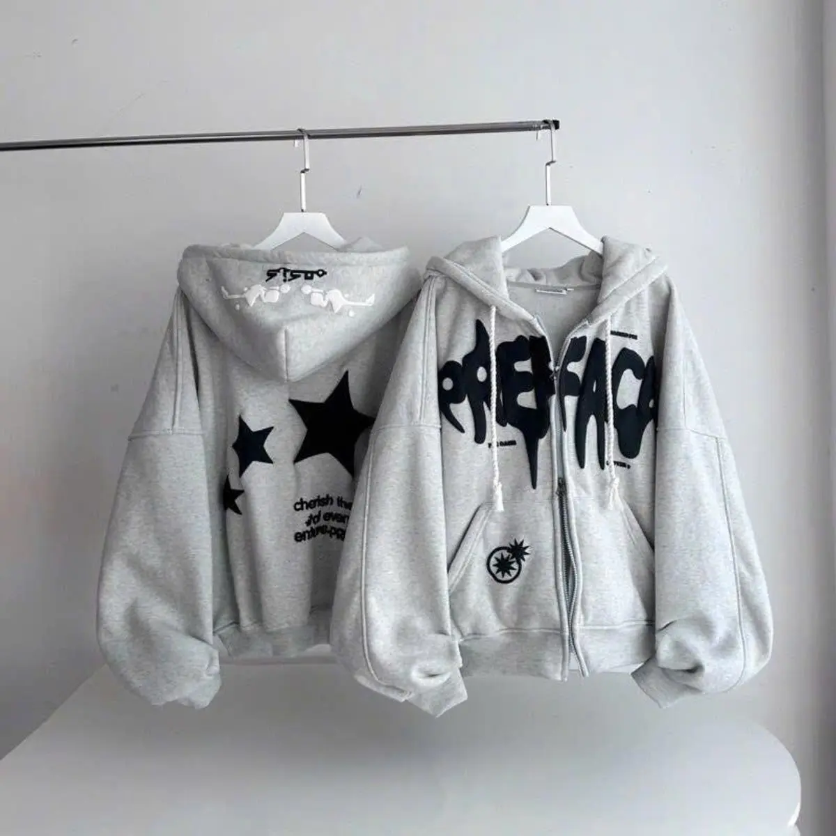Áo Khoác Hoodie Nam Nữ FREFACE Ngôi Sao In Nổi Siêu xᶖnh HOT Trend Jacket Menswear
