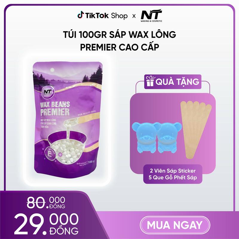 Túi 100g Sáp Wax Lông Premier Cao Cấp NT Waxing (Tặng Sáp Sticker Và Que)