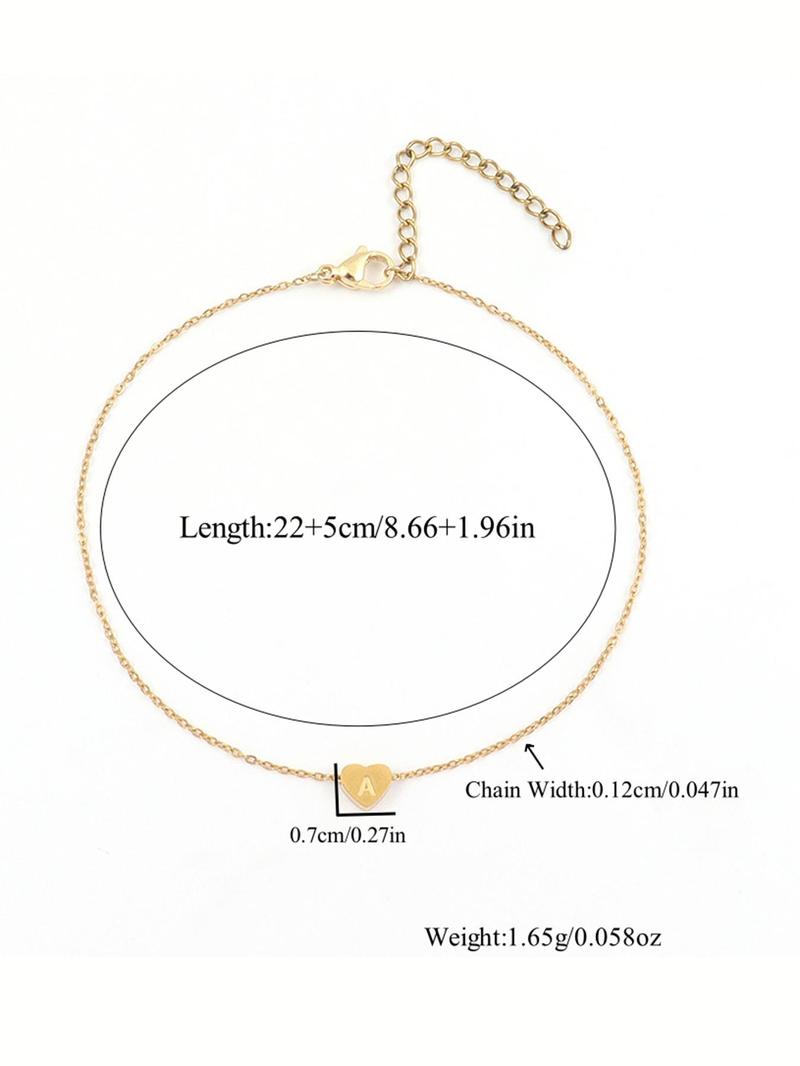 Product Introduction of Heart Initial Anklet for Women, Stainless Steel Anklet for Party, Daily Clothing Decor, Trendy All-match & Exquisite Jewelry for Birthday Gift, Valentine's Day, Gift 1