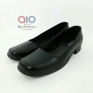 ALINE Sepatu Pantofel Wanita 3 Cm Hak Tahu Hitam Polos Formal Guru Sekolah Kantor Kerja AW06 Heels