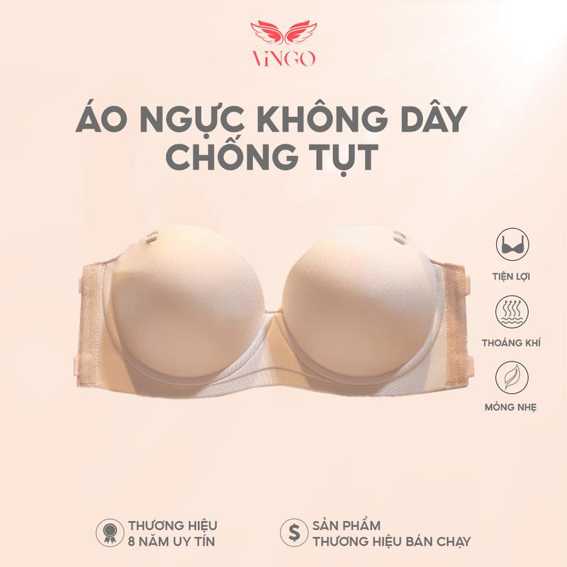 S413 - Áo lót không dây chống tụt cup ngang kèm miếng dán silicon tàng hình mặc đầm hở lưng áo trễ vai VINGO Bra Nữ Women Đen Kem