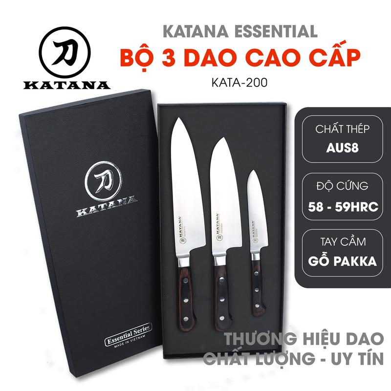 [ KATA200 ] Bộ 3 chiếc dao làm bếp cao cấp thương hiệu KATANA Essential - thái thịt cá - đa năng - gọt hoa quả - KATA200