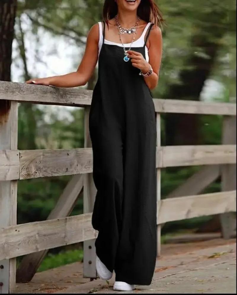 Product Introduction of Oversized S-5XL Women Loose Overalls Summer Fashion Female Sleeveless Wide Leg Pant Suits 8