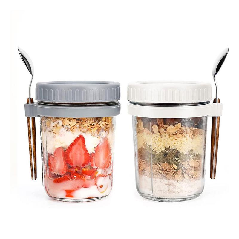 Portable Overnight Oats Jar With Lid 350ml Glass Mason Jar Oatmeal Container With Measurement Mark For Cereal, 1 Count Milk, Vegetable And Fruit Salad 2