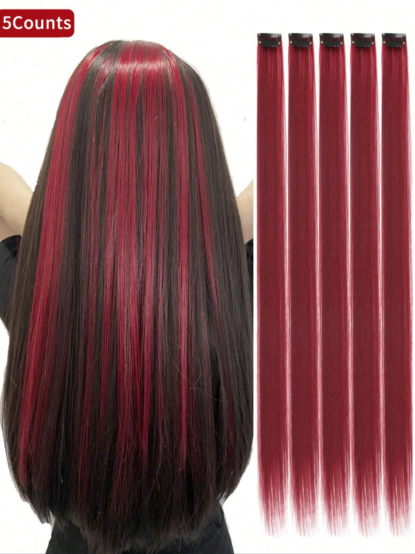 20 Inch Long Straight Clip-in Hair Extensions, Gifts for Girlfriend, Synthetic Hairpiece for Daily Party Cosplay Use, Fashion Dress Up Accessories for Women