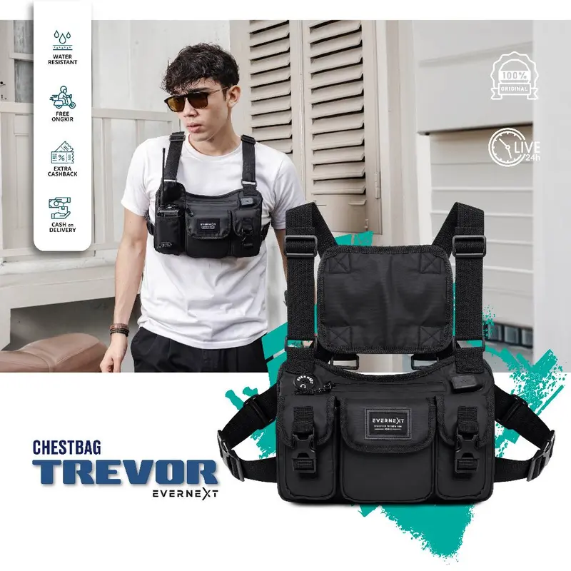 Evernext - Chest Bag Waterproof Trevor Tas Dada Tactical Rig Bag Outdoor Tas Pelindung Dada Motor Biker Sepeda Pria 0