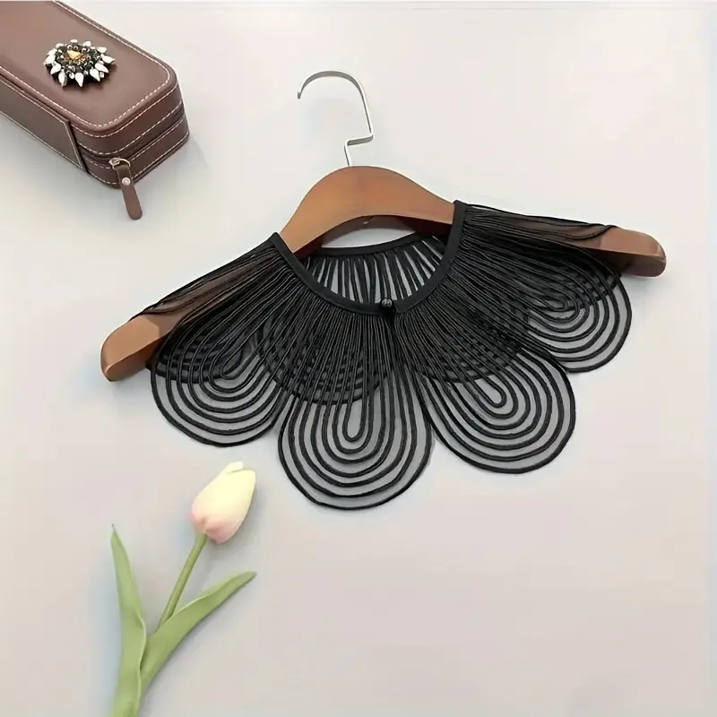 Multifunctional Removable Wave Embroidery Collar Scarf - Black & White Polyester Woven Collar For Dresses And Shirts, Women's Fashion Accessories 2