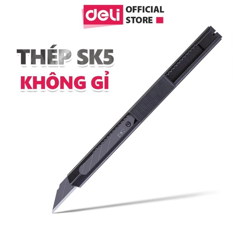 Dao Rọc Giấy Deli Cao Cấp Lưỡi Thép Không Gỉ SK5 Dao Rọc Mini Bỏ Túi Loại 8 13 mảnh lưỡi Kim Loại Tiện Lợi Văn Phòng Học Sinh