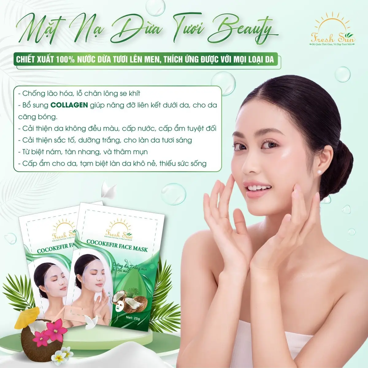 Mặt nạ dừa lên men vi sinh Cấp nước