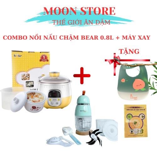 [BH 18 tháng] Combo nồi nấu cháo chậm Bear 0.8L và Máy xay xay đồ ăn dặm cho bé