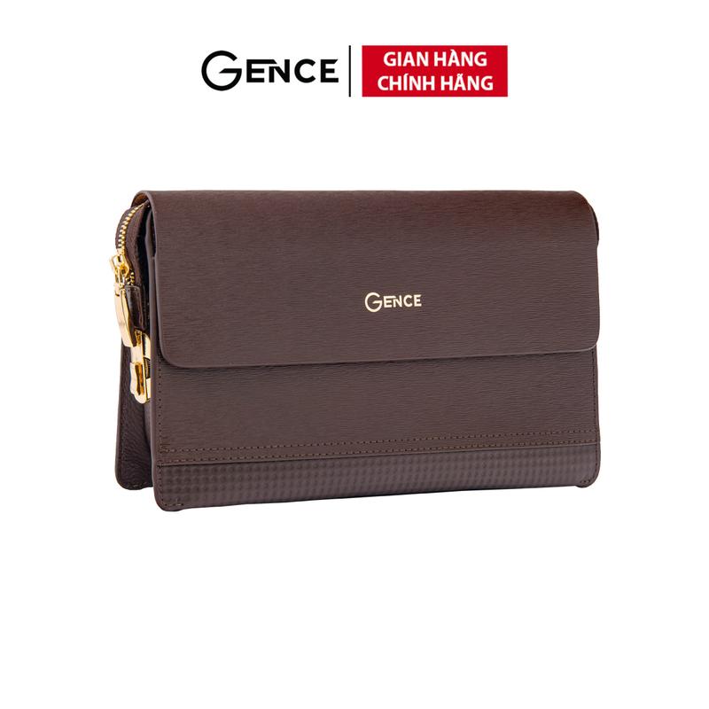 Ví Nam Cầm Tay Clutch Da Chính Hãng GENCE RB01 Da Bò Khóa Số Cao Cấp Màu Nâu