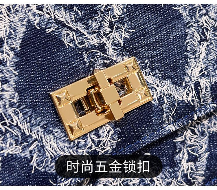 Product Introduction of 2024 New Fashion Women's Bag Trendy Denim Small Square Bag Single Shoulder Crossbody Chain Lock Buckle Ladies Bag 22
