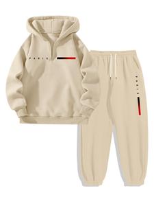メンズカジュアルパーカーセット、厚手長袖ジッパープルオーバー+ドローストリングジョガーパンツ、秋冬、2点セット