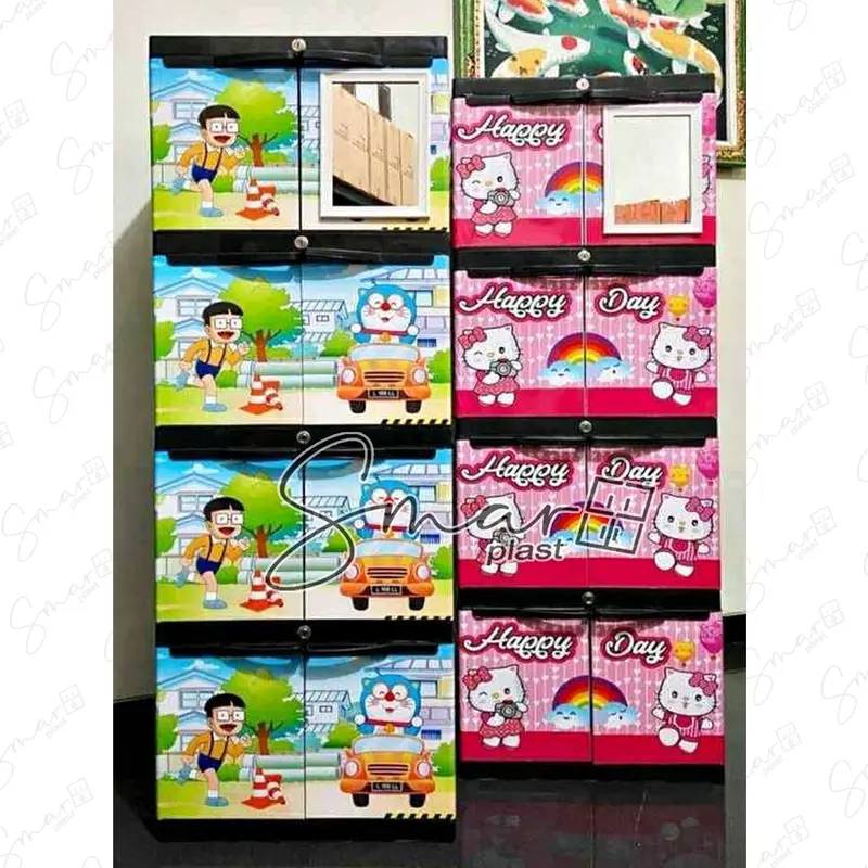LEMARI PLASTIK 3 SUSUN TINGKAT MINI KACA CERMIN FULL KUNCI KABINET KARAKTER ANAK PORTABLE RAK BAJU PAKAIAN SERBAGUNA MULTIFUNGSI MURAH KOKOH AWET DMK 6