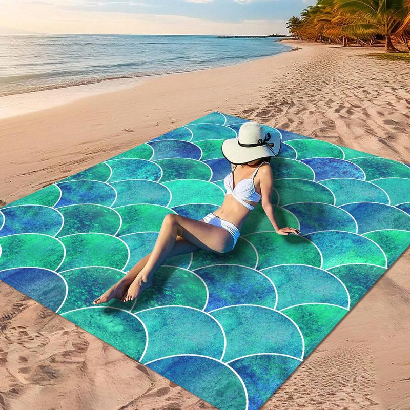 Product Introduction of Mermaid Pattern Beach Mat, 1 Count Waterproof Quick Drying Beach Towel, Rectangle/Square Beach Towel for Outdoor Camping & Beach Vacation 0