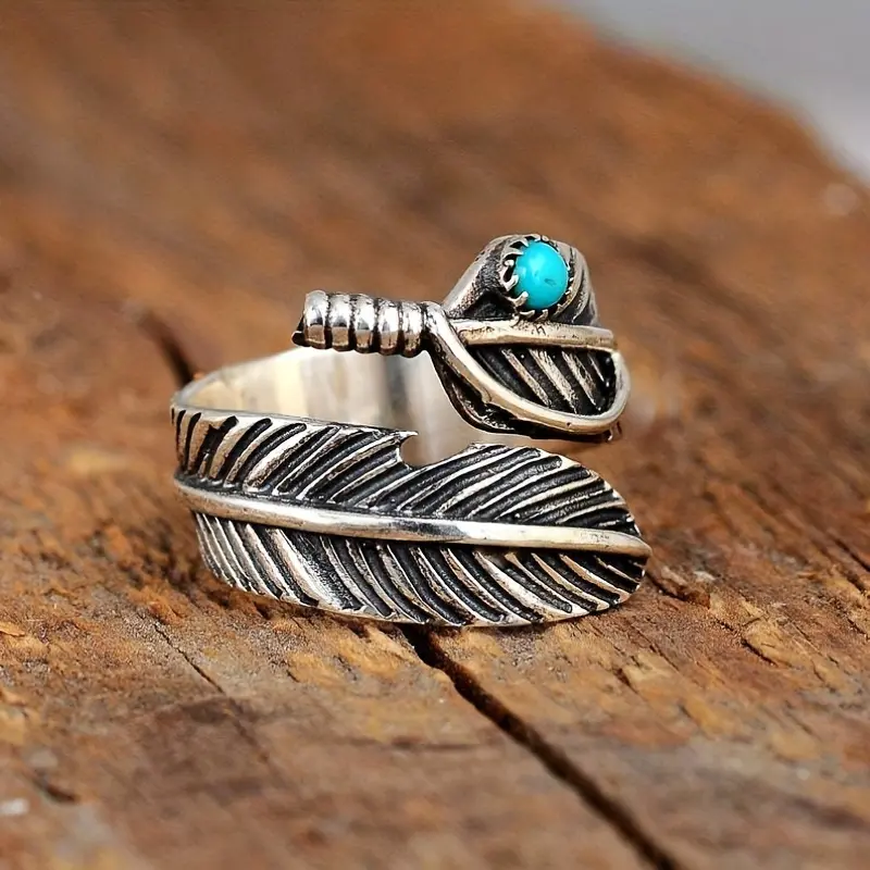 Vintage Feather Leaf Turquoise Ring 2