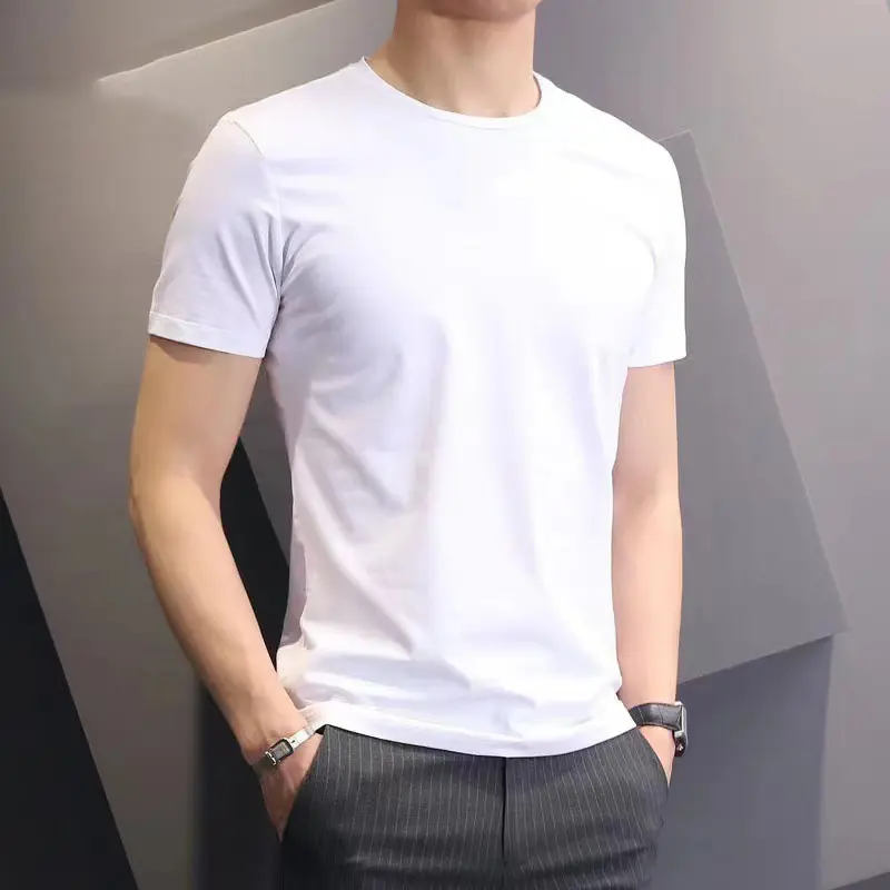 Summer Men's Solid Color White Short-Sleeved T-shirt plus-Sized plus Size Korean Slim Fit Trendy Handsome Crew Neck Half Sleeve T-shirt