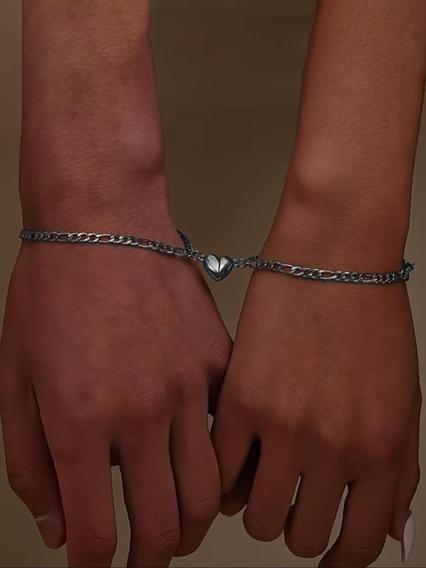 Magnetic Heart Design Couple Bracelet, Gifts for Girlfriend, Fashionable Stainless Steel Bracelet for Women & Men, Trendy All-match & Exquisite Jewelry for Birthday Gift, Valentine's Day, Gift 4