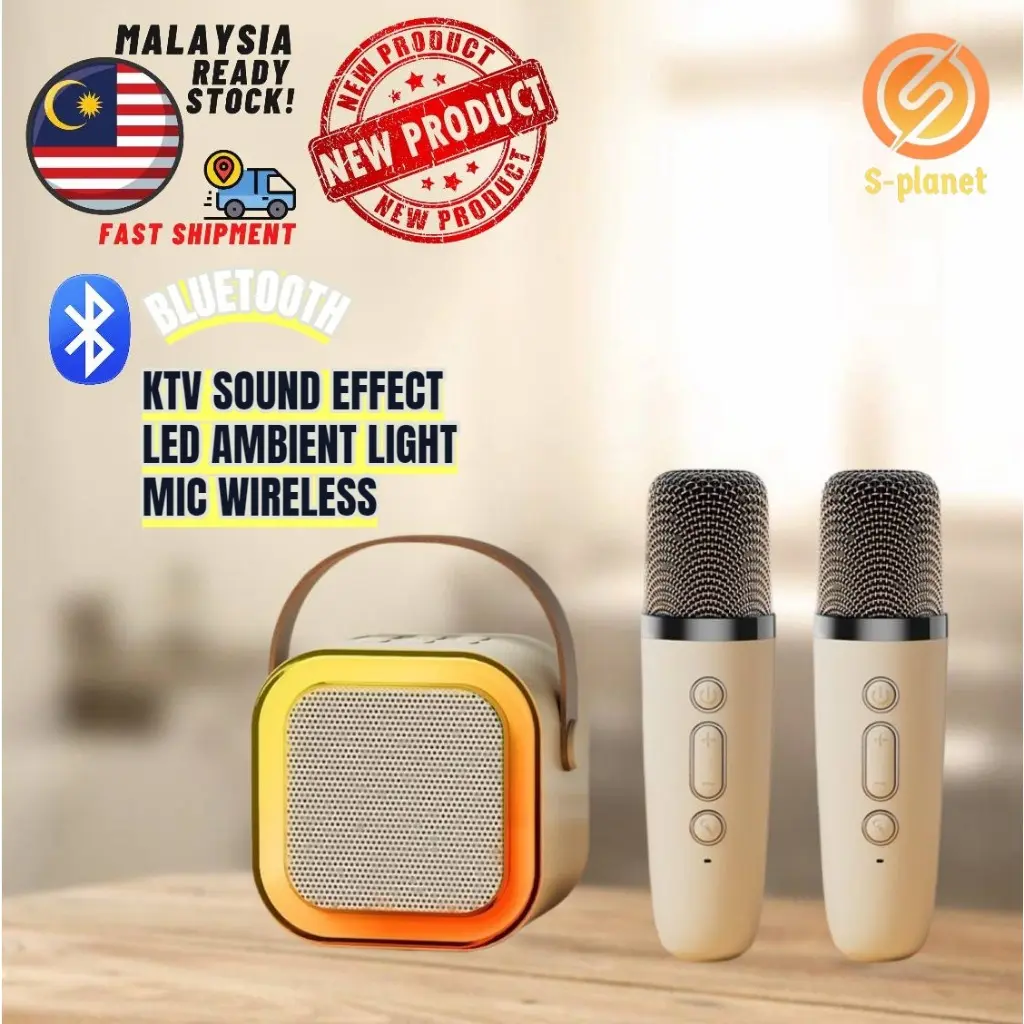 Pembesar Suara Karaoke Tanpa Wayar, K12, Pembesar Suara Mini Mudah Alih Tanpa Wayar, Set Pembesar Suara Mini Karaoke, Pembesar Suara Karaoke