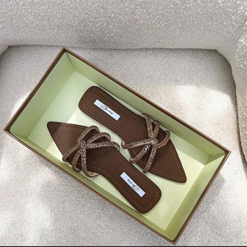 Dép Lê Nữ Mũi Nhọn Phạm Thị shoes, Dây Đá Hình Thoi Xoắn Ngang, Đá Sáng , Chất Dày Dặn, Êm Chân, Đế Chống Trơn Trượt Mã B06 DéP