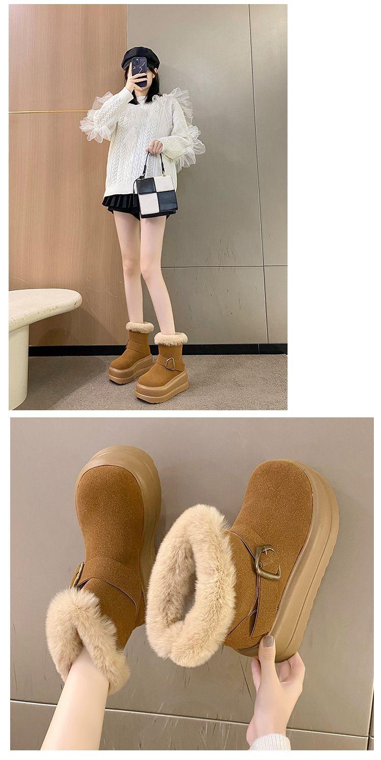 Product Introduction of Platform Height Increasing Snow Boots for Women Versatile Fashion 2023 Winter New Style Chunky Short Boots Cotton Shoes Mid-Calf Boots Trendy Pedal 21