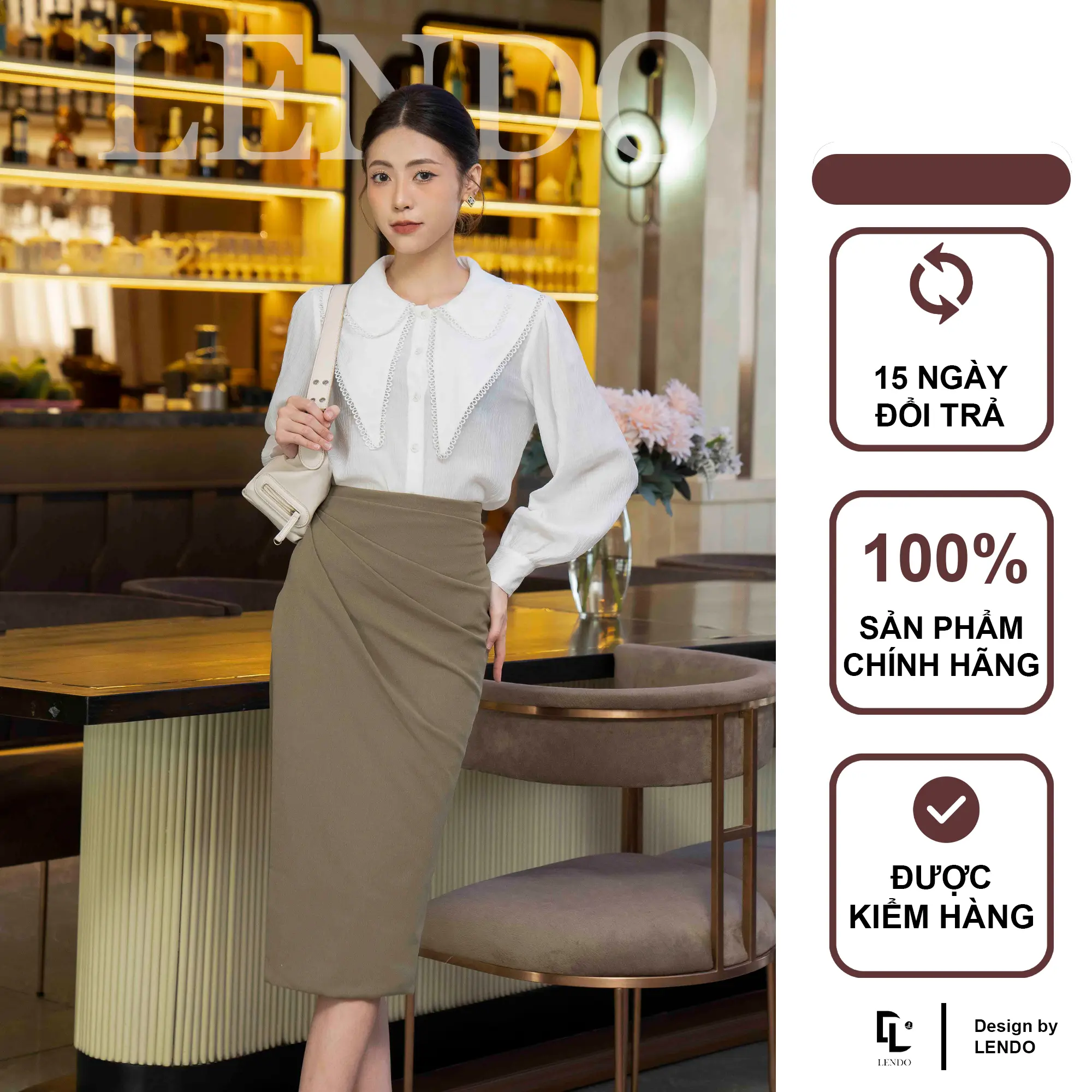 Áo Sơ Mi Xốp Phối Ren Cổ LENDO AT230616 Top Nữ