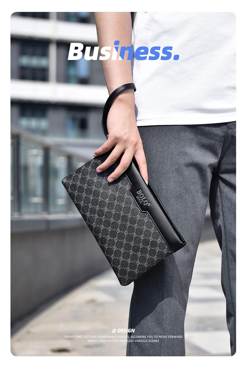 Product Introduction of Men's Handbag New Fashion Plaid Business Large Capacity Casual Envelope Men's Clutch 4