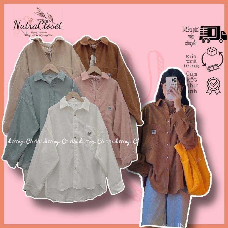 Áo khoác dáng sơmi kaki nhung gân 1 lớp 1 túi cài nút unisex nam nữ