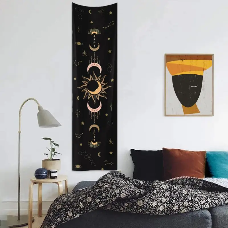 Boho Style Lunar Phase Print Tapestry, 1 Count Lunar Eclipse Cycle Wall Hanging Tapestry, Sun & Moon Pattern Hanging Decor, Summer Gift Ideas 7