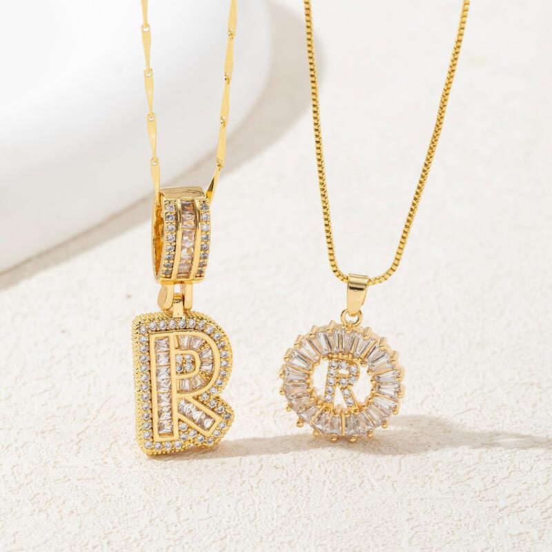 Product Introduction of Full Diamond Rock Candy 26 Letter Pendant Necklace for Women, Copper Set with Zirconia Plating and True Gold Round Flower Letter Set 6