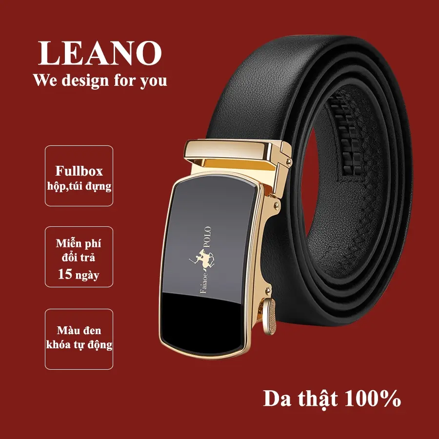 Thắt lưng nam cao cấp FaiaoePOLO full hộp đựng, da bò sang trọng LEANO fullbox 728