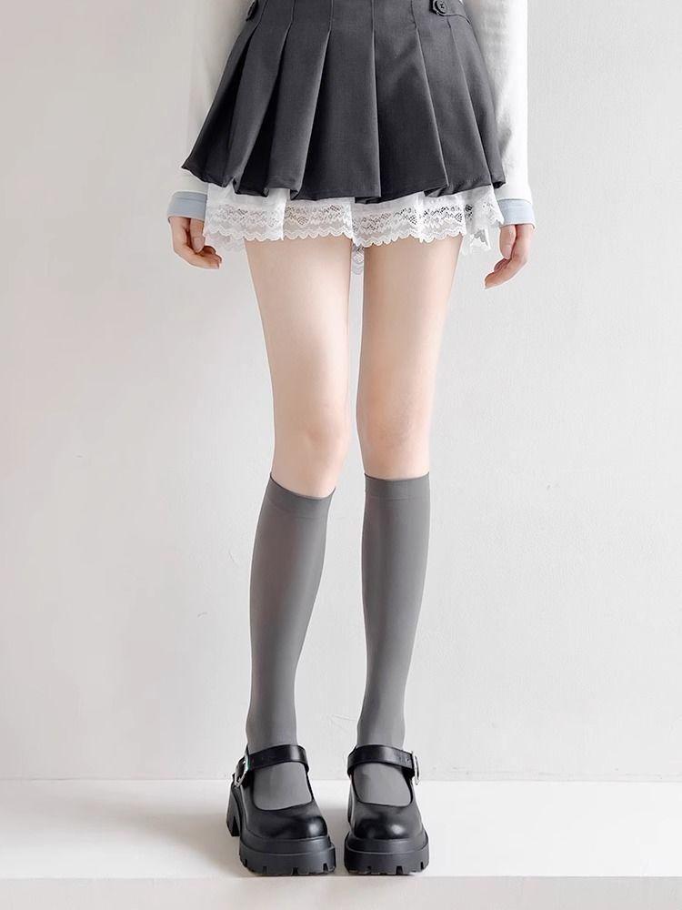 Product Introduction of Brazil Jersey [3475 People Collected] Gray Calf Socks for Women Summer Thin Japanese JK Socks Velvet Stockings Long Tube Half Socks Summer Over-the-Knee Socks 4