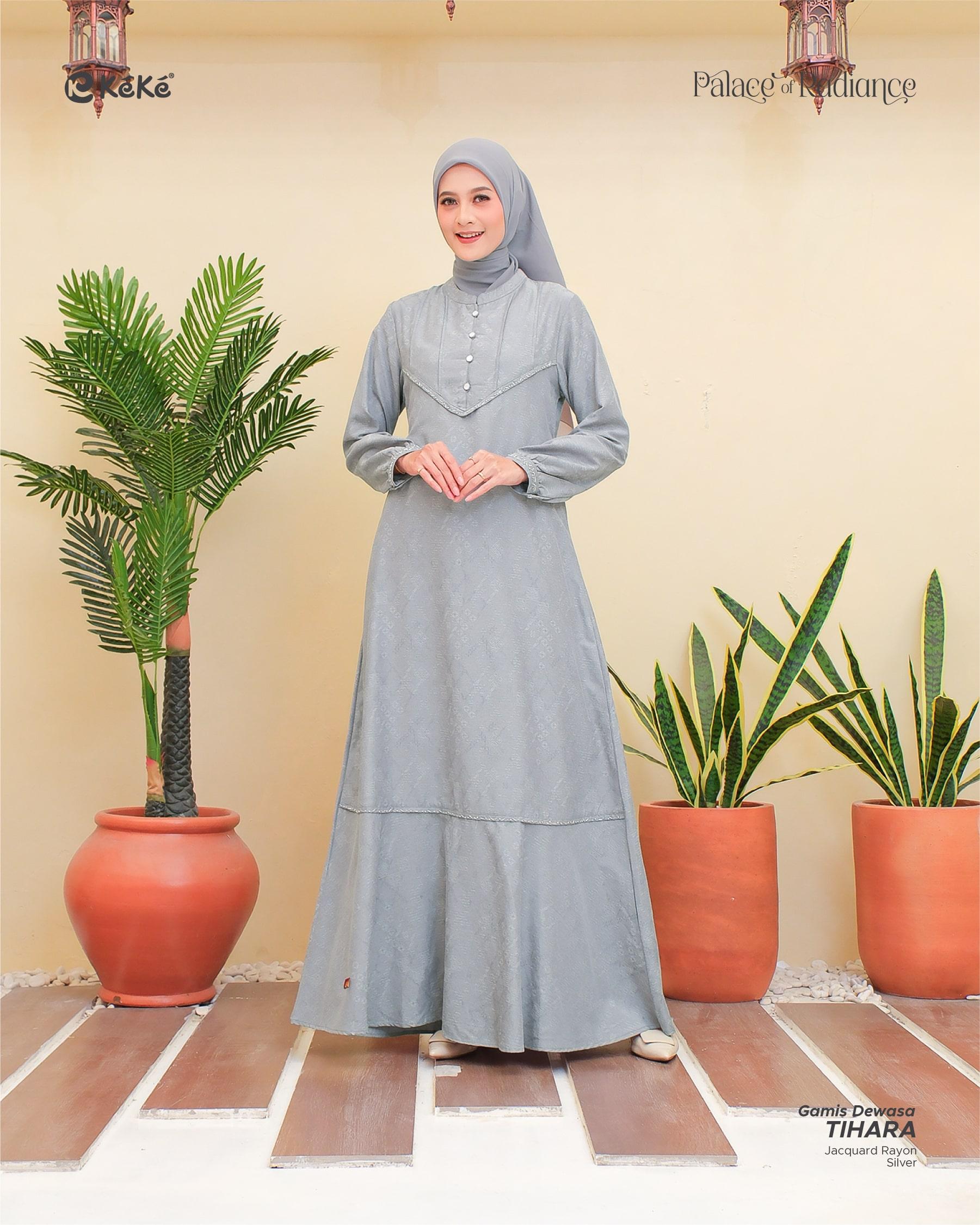 [Ready Stock] Sarimbit Keluarga Lebaran 2026 Tihara Silver Koko Gamis Anak dan Dewasa - Keke Busana