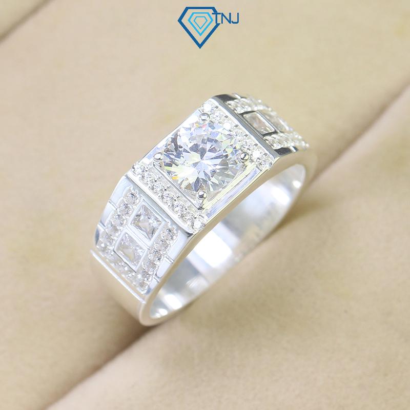 TNJ Nhẫn bạc nam đính đá bản vừa NNA0669