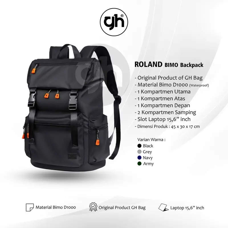 GH-Bag Tas Ransel Sekolah Kuliah Kerja ROLAND Backpack Bimo Waterproof 1