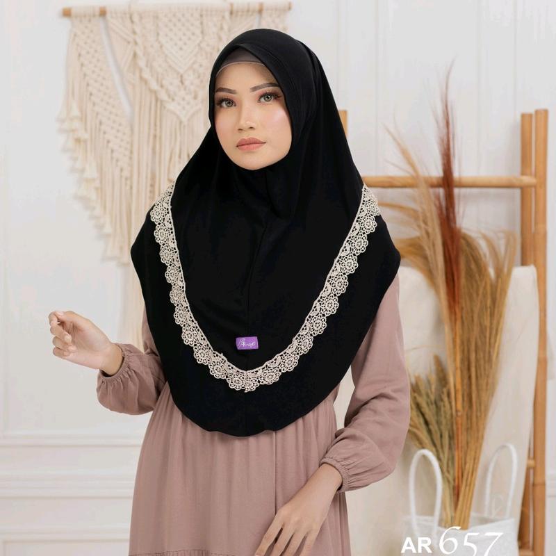 Hijab Bergo Instan AR 657 Jilbab Dewasa Kombinasi Renda Exclusive || Anniha 4