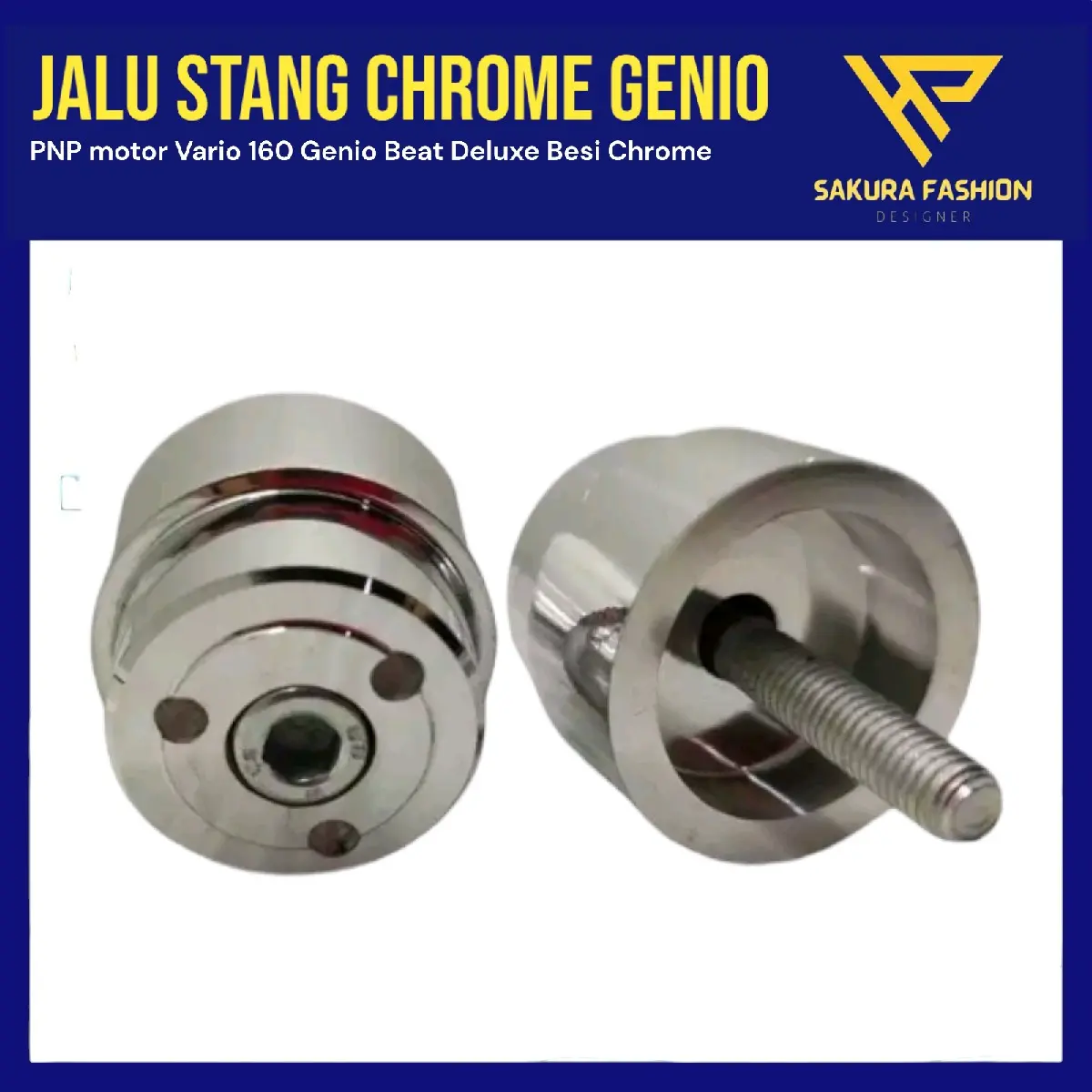 Jalu Stang Bubut Chrome Satu Set PNP Genio Beat Deluxe Motor Vario 160  Besi Chrome