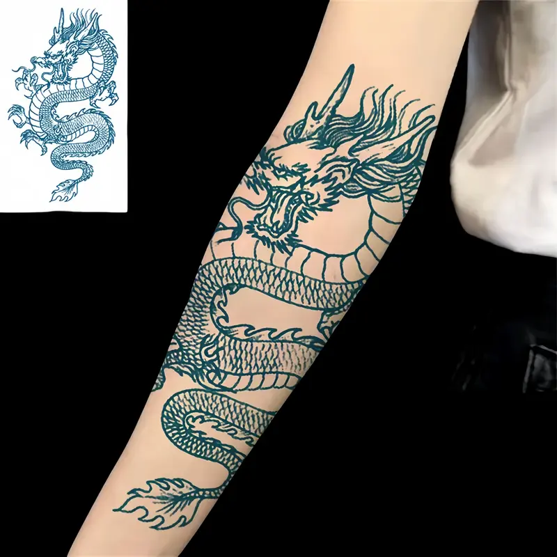 Miếng Dán Hình Xăm Màu Rồng, Cỡ Lớn, Phong Cách Truyền Thống, Đen Trắng, Văn Hóa Hình Xăm Cánh Tay, Cá Tính, Thiết Kế Độc Đáo Hình Xăm Giả 6