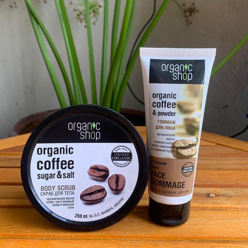 combo tẩy da chết mặt và body Cafe Organic hàng nga