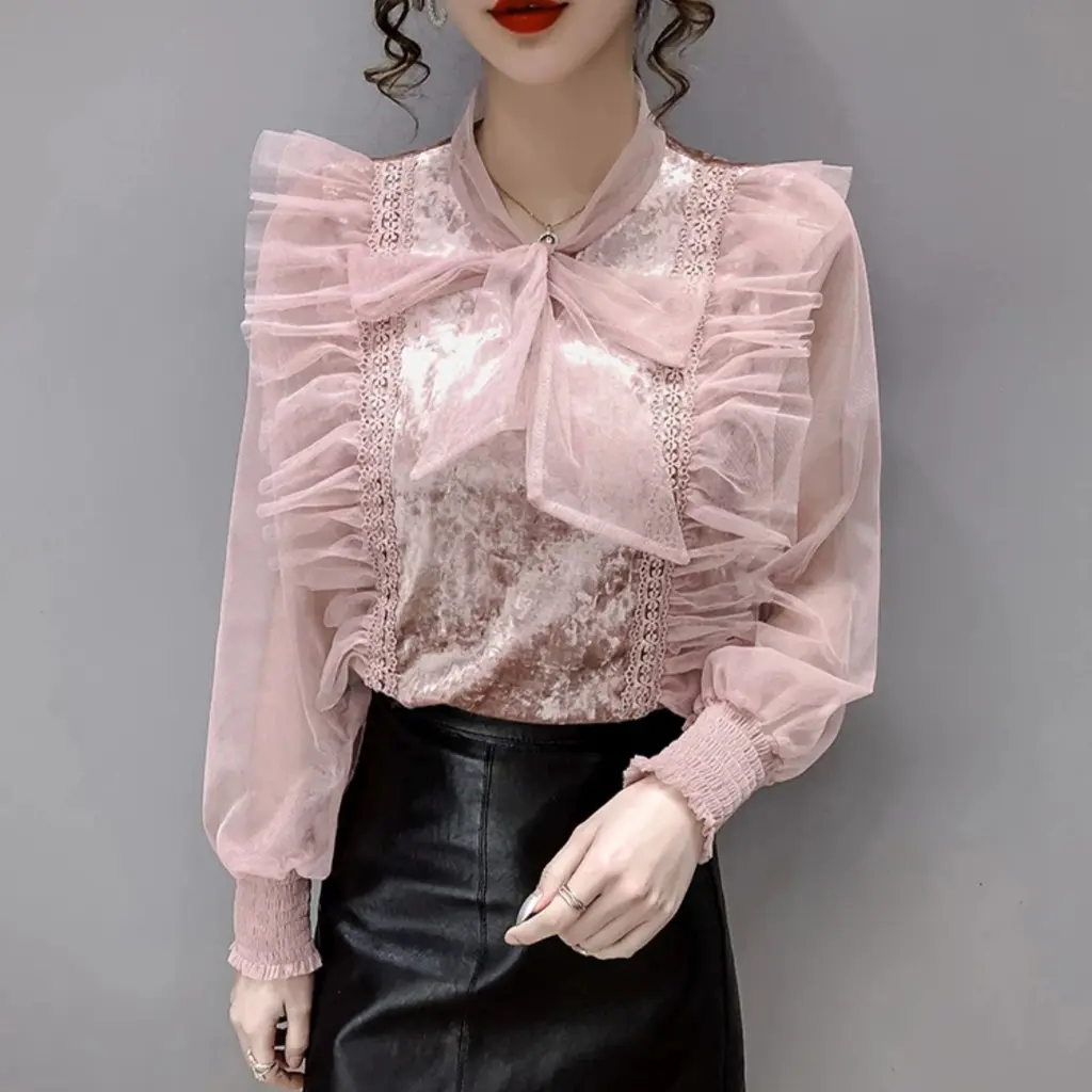 TM BLOUSE 3181 3M THREE M LAURENCIA VELVET TOP BAHAN KATUN BLOUSE