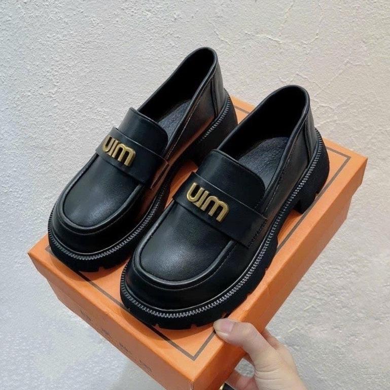 Giày lười nữ miu mũi tròn chất da mềm, loafer nữ tag đồng thời trang, giày búp bê nữ đế cao oxford 4cm êm chân