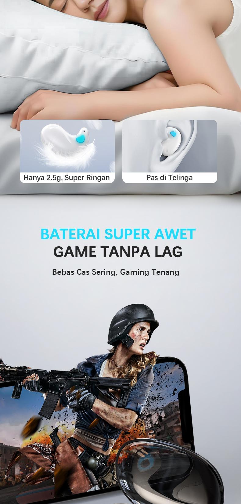 【COD】New model X55 Headset Tidur Suara Stereo Level HiFi, Tahan Air iPX5, Mikrofon Internal, ENC Noise Reduction Layar Digital Cerdas Kontrol Sentuh untuk iPhone dan Android Tws Bluetooth