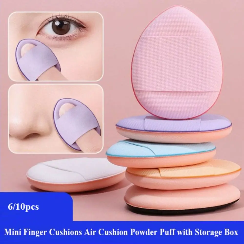 Đệm Ngón Tay Mini, Thiết Kế Mới Của Threeetwo, 6 / 10 Cái, Miếng Bọt Biển Hỗn Hợp Sử Dụng Kép Mỏng, Mút Mỹ Phẩm, Có Thể Tái Sử Dụng, Đi Kèm Với Hộp Đựng, Thích Hợp Để Trang Điểm Kem Nền Dạng Lỏng, Dụng Cụ Trang Điểm