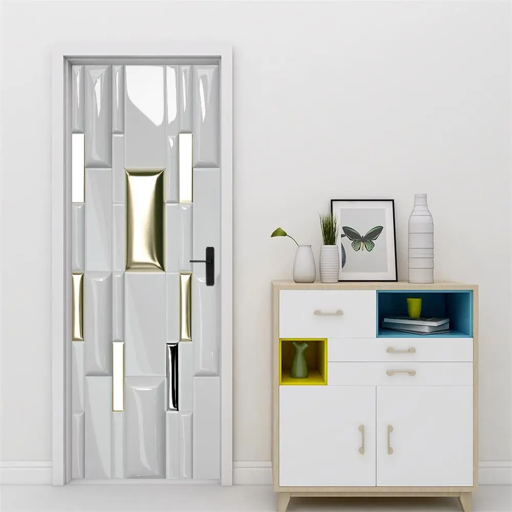 Modern Style Door Sticker, 2 Counts/set Removable Waterproof Wallpaper, Self-adhesive Wallpaper, Decorative Sticker for Home Living Room Bedroom