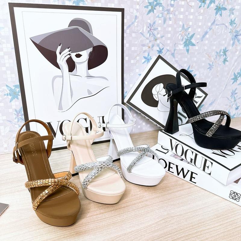 MT 003 _ Mẫu dép đúp quai sandan dây chéo xoàn đá gót cao 12p DéP Nữ giày cao Nhung Shoes